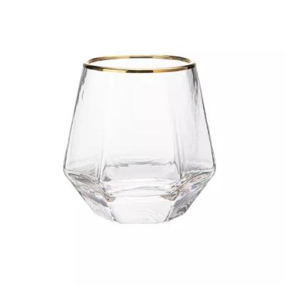 China Clear Nordic hexagonal glass with gold rim household whiskey glass with custom logo for sale