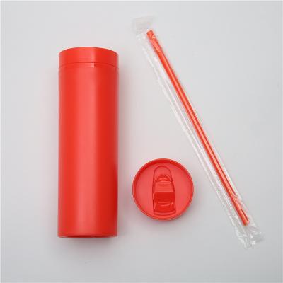 China American style manufacturer's double-layer frosted plastic straw cup color can be customized and can be printed with logo for sale