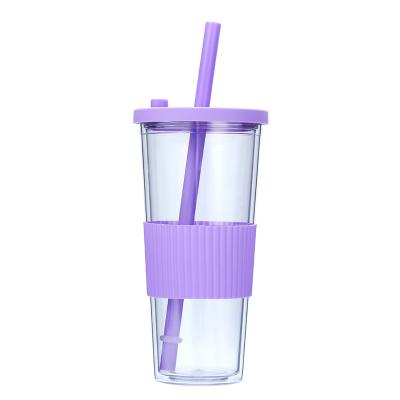 China Amazon Selling Double Layer Hot Sustainable Portable Plastic Cup Large Hole Acrylic Cups With Straw And Lid Sippy Cup for sale