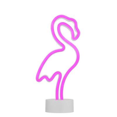 China Hard Wholesale custom design pink signs flamingo table desk stand decoration led neon light for kids room for sale