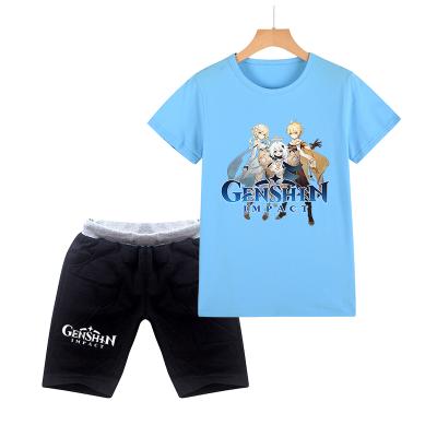 China Genshin Casual Impact Printed Clothing Girls T-shirt Short Pants 2Pcs Sets Fashion Boys T-shirts Pants Suit Kids Clothes for sale