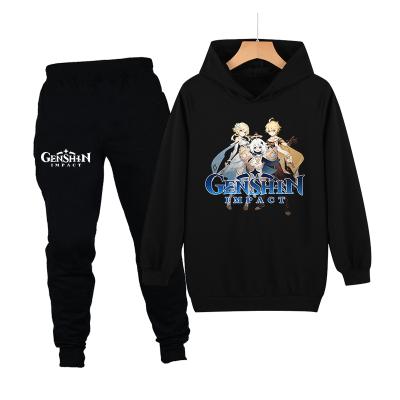 China Spring Boy Girl Clothes Cartoon Genshin High Quality Casual Impact Printing Children'S Clothing Set Funny Hoodie +Sweatpants for sale