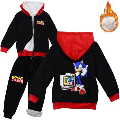 China Winter Children's Casual Sonic Clothes Boys Girls Warmer Coats Set Children Plus Velvet Clothing for sale