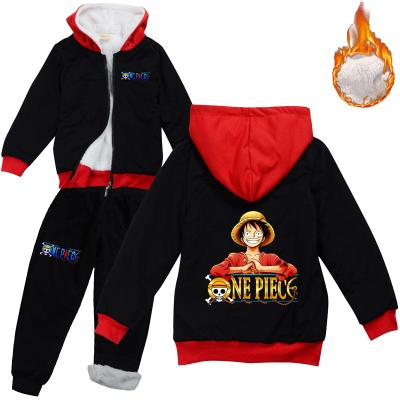 China Kids Casual One-Piece Printed Clothing 2Pcs Kids Winter Zipper Hoodies Girls and Panty Boys Plus Velvet Jacket Suit for sale