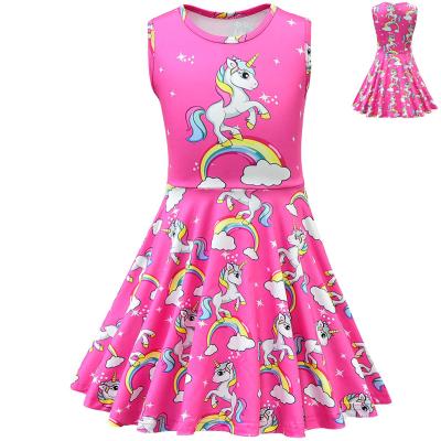 China Anti-wrinkle summer fashion girls princess sleeveless dresses Unicorn Dress Child Cartoon Print shorts for sale