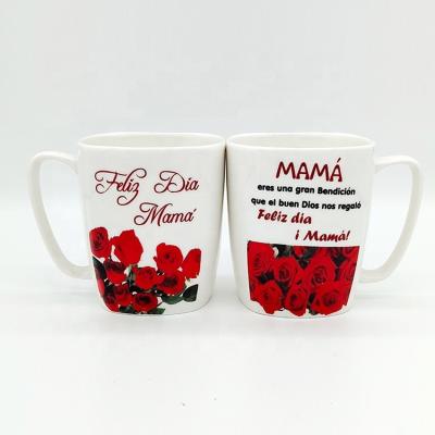 China 300ml Porcelain Oatmeal Present Viable Milk Cup Ceramic Mother's Day Gift Mother's Day Coffee Mugs With Pink Printing for sale