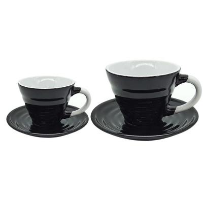 China Luxury White 80ml/180ml Factory Cup Viable Decoration Screw Thread Black Glazed Ceramic Coffee Cups With Saucer for sale