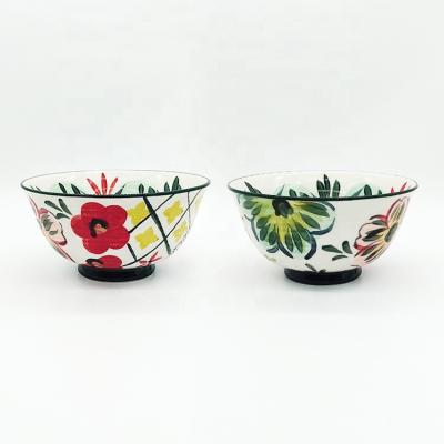 China Viable Luxurious Hand Painted Ceramic Ceramic Soup Bowl Set Printing Flower Rice Bowl Dinnerware Sets For Dinner for sale