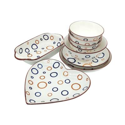 China Sustainable Bubble Print Circle Pattern Dinner Set Dinnerware Ceramic Dishes Dishes Set for sale