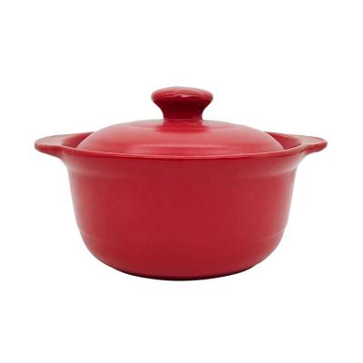 China Factory Supply Sustainable Red White Directly Glazing Ceramic Casserole Soup Hot Pot For Gas Cooker for sale