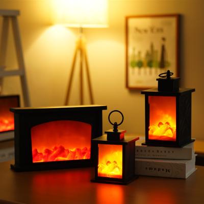 China Romantic Candle Glow Fireplace Lanterns Led Portable Flameless Led Lantern Fireplace Nordic Flashing Light For Indoor/Outdoor Christmas for sale