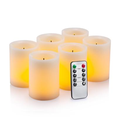 China Birthdays 6pcs Flameless Flickering LED Lights With Timer 10-Key Battery Operated Fiber Wax Remote Control Real Wick Ivory Color for sale