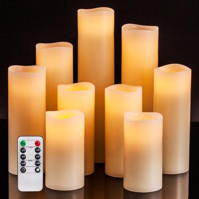 China Birthdays Flameless Candles Battery Operated Candles 9 Set Ivory Real Wax Pillar LED Candles With 10-Key Remote & Cycling 24-Hour Timer for sale