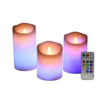 China Birthdays 18 Key Remote Control 3pcs Hollowed Out Model Electronic Candle Lamp Set Colorful Candle Lamp Romantic Wedding Birthday for sale