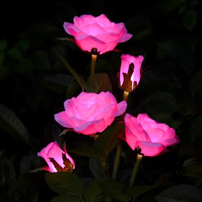 China Home Decorative Flower Night Lights Rose Flower Light Waterproof Landscape Garden 5LED Lamp Solar Outdoor Lawn Lamp for sale