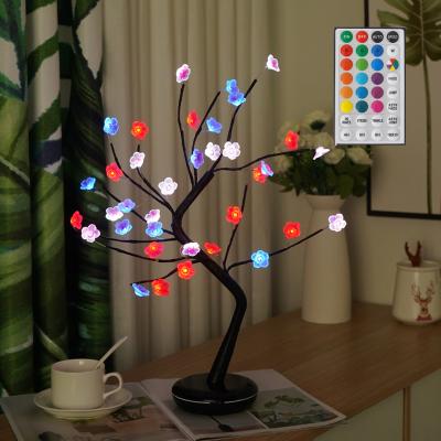 China Modern RGB Cherry Blossom Tree Light with 16 LED Outdoor Artificial Flower Bonsai Tree Table Top Color-Changing Lamp for sale