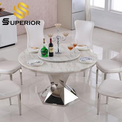 China (Other) modern adjustable round marble dining table set metal base stainless steel dining room furniture for sale