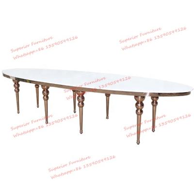 China Hot Selling Factory Price Adjustable Metal Frame Stainless Steel Royal Party Table Events Oval Table(Other) With MDF Top for sale