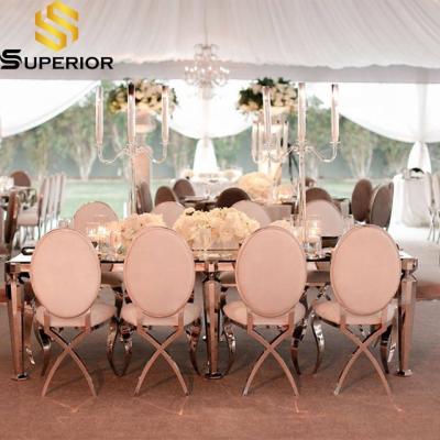 China Modern Wholesale Gold Wedding Decoration Fabric Dining Chairs With Round Back for sale