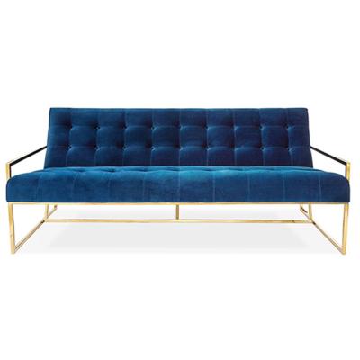 China Mid Century Blue Velvet Contemporary Garden Sofas Stainless Steel Living Room Sofa Set for sale