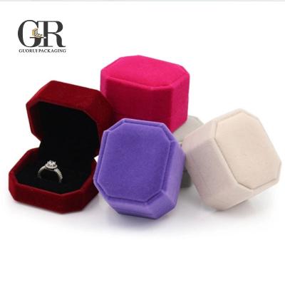 China Guorui 2019 Custom Made New Handmade Velvet Double Ring Jewelry Box Wedding Inner Octagonal Jewelry Box for sale