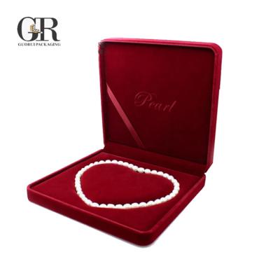 China Velvet+Plastic Base Guorui Pearl Necklace Box Velvet Jewelry Set Heart Shaped Jewelry Packaging Box for sale