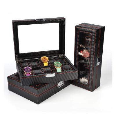 China Carbon Wood Fiber Stain Guorui PU Leather Digits 6 12 Digits Watch Box Wooden Watch Storage Box Watch Box for sale