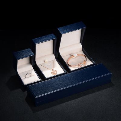 China Custom Blue Plastic+Paper+Suede+Customized Storage Box Ring Bracelet Gift Box Guorui Jewelry Pendant Box for sale