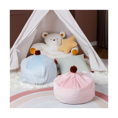 China Soft Velvet Baby Kids Stuffed Organizer Storage Sofa Cover Bean Bag Chair with Pompoms for sale