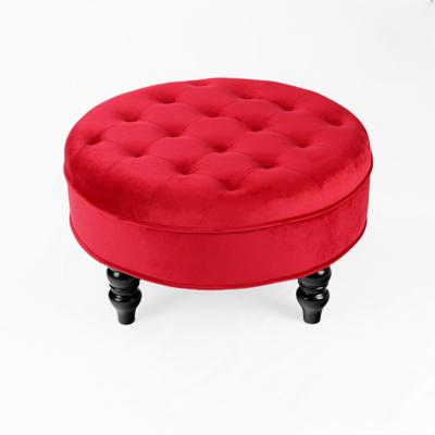 China (Other)Red Velvet Button Pouf Adjustable Moroccan Storage Ottoman Stool Upholstered Round Stool Chair With Embellished Legs for sale