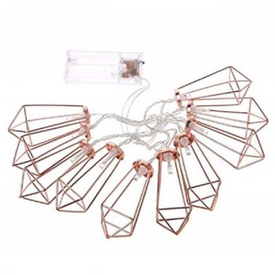 China Rose Gold Led String Lights Metal Geometric Shaped Electric Garland For Christmas Wedding Lantern Lighting Battery Operated for sale