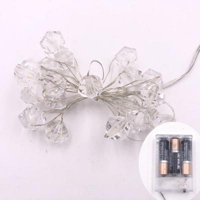 China Bead Copper String Light Copper Wire String Garland Light Acrylic Crystal Beads Battery Operated Christmas Wedding Decoration for sale