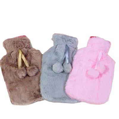 China Cute Corduroy Plush Cover Add Water Bottles Hot Pompom Rubber Anti-explosion Hot Water Bag for sale