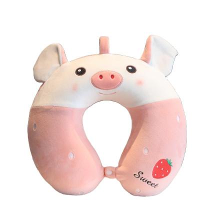 China Lovely Custom Plush Animal Neck Pillow Embroidery Soft Plush Pink Pig Pillow for sale