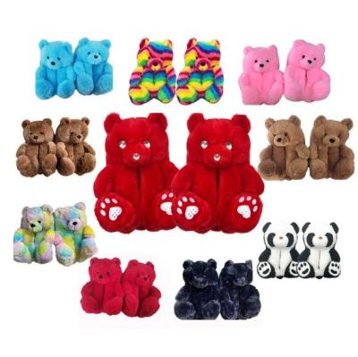 Κίνα Fashion Trend In Cheap Fluffy Furry Ladies Slippers Teddy Bear Slippers Comfortable Teddy Slipper Rainbow Teddy Bear Stock Animals προς πώληση