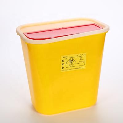 China Plastic PP Spill Open Sharp Lid 15L Disposable Syringe Needle Box Container Square Medical Waste Safety Box for sale