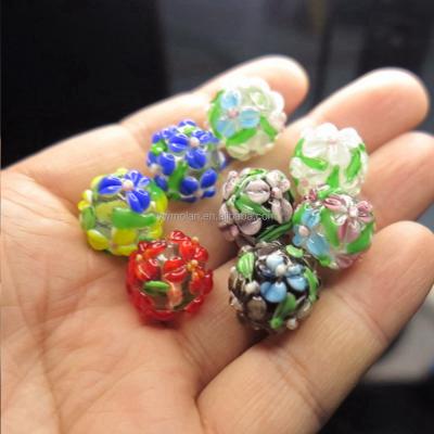 China Beads For Jewelry Making DIY Crafts Round 16mm Handmade Glass Charms Flower Petals Loose Lampwork Beads For Jewelry Making DIY Crafts Findings for sale