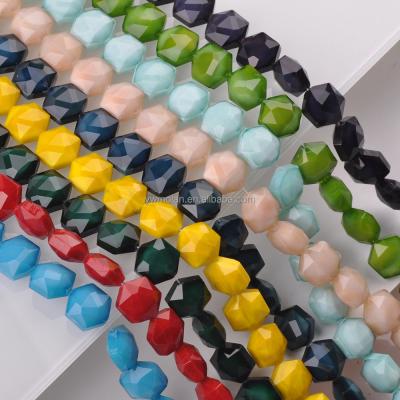 China For Jewelry Making DIY Striping 14mm Hexagon Faceted Opaque Glass Loose Beads For Jewelry Making DIY Crafts for sale