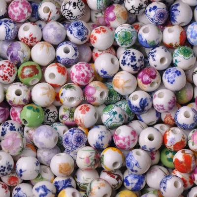 China Beads For Jewelry Making DIY Crafts 10mm 12mm Flower Patterns Round Porcelain Ceramic Loose Spacer Beads Lot For DIY Crafts Bracelet Jewelry Making for sale