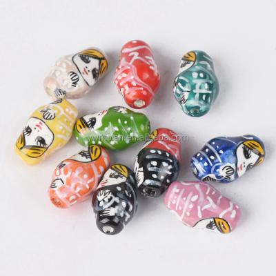 China Beads For Jewelry Making DIY Crafts 22x13mm Russian Matryoshka Doll Oval Shape Patterns Porcelain Ceramic Loose Beads Set For Jewelry Making DIY Findings for sale