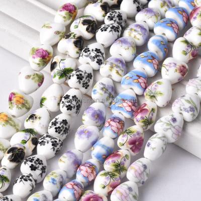 China Beads For Jewelry Making DIY Beads 13x12mm Heart Shape Flower Patterns Ceramic Porcelain Loose Beads Lot For Jewelry Making DIY Findings for sale