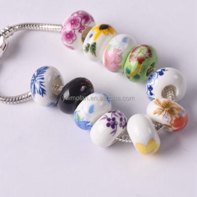 China Beads for Jewelry Making DIY Opens 10pcs/bag 15x9mm Round Flower Patterns Porcelain Ceramic Big Hole Loose Beads for European Jewelry Charms Bracelet Making DIY for sale