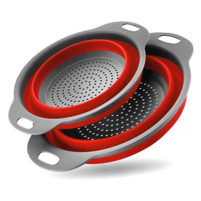 China Viable 2Pcs Set Collapsible Round Collapsible Kitchen Sink Basket Strainers Colander Set for sale