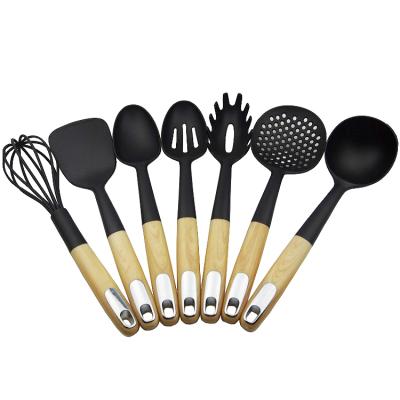 China LFGB Sustainable Approved Nylon Kitchenware 7pcs Cookware Set Kitchen Tool Kit With Wood Pattern Handle for sale