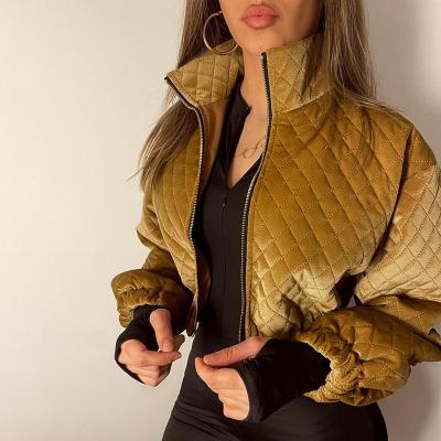 China New Design Diamond Lattice Stand Collar Zipper Shorts Jacket Breathable Temperament Winter Quilted Coat Women for sale