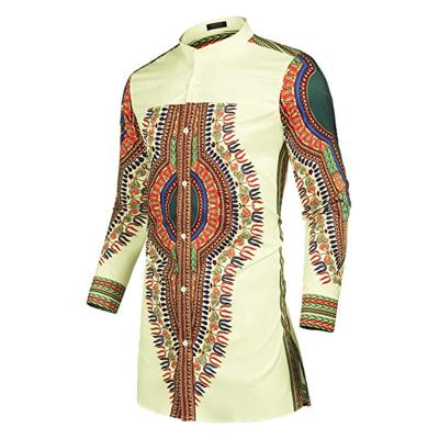 China Dropshipping RTS cotton long sleeve embroidery clothing button up wholesale men's African dashiki shirts for sale