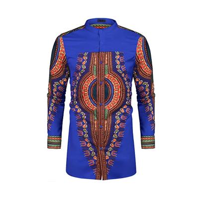 China Cotton Dropshipping embroidery clothing long sleeve button up men's African dashiki shirts wholesale for sale