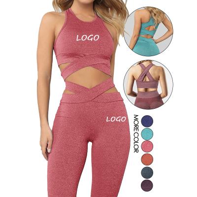 China Breathable Custom Logo Women Sport Clothes Ladies High Waisted Fitness Active Wear Gym Pants 2 Piece Yoga Set Seamless Set for sale