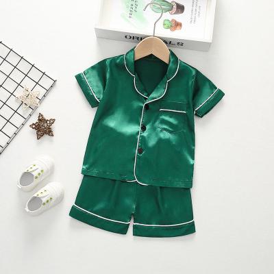 China Kids Straight 2 Piece Children Sleepwear Set Baby Boy Girl Satin Pajamas Comfortable QUICK DRY Infant Silk Panties Tops for sale