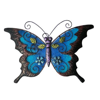 China Hot Sale Garden Decor Outdoor Indoor Decor Metal and Hand-Painting Butterfly Art Wall Decorations For Home Glass Hanging for sale